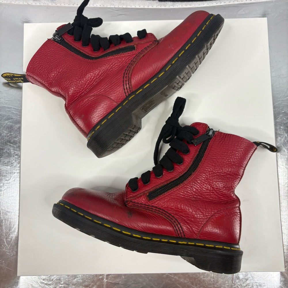 Doc Martens Red Leather Zippered Boots - Picture 6 of 11